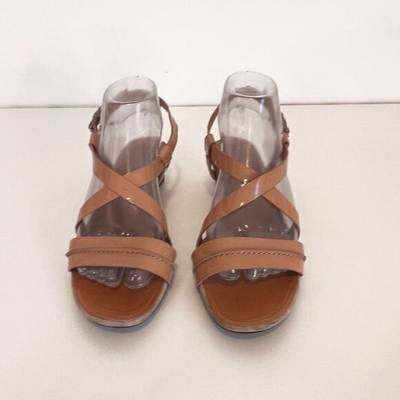 Tod's Tan Patent Leather Strappy Mini Wedge Sandals - Picture 2 of 8
